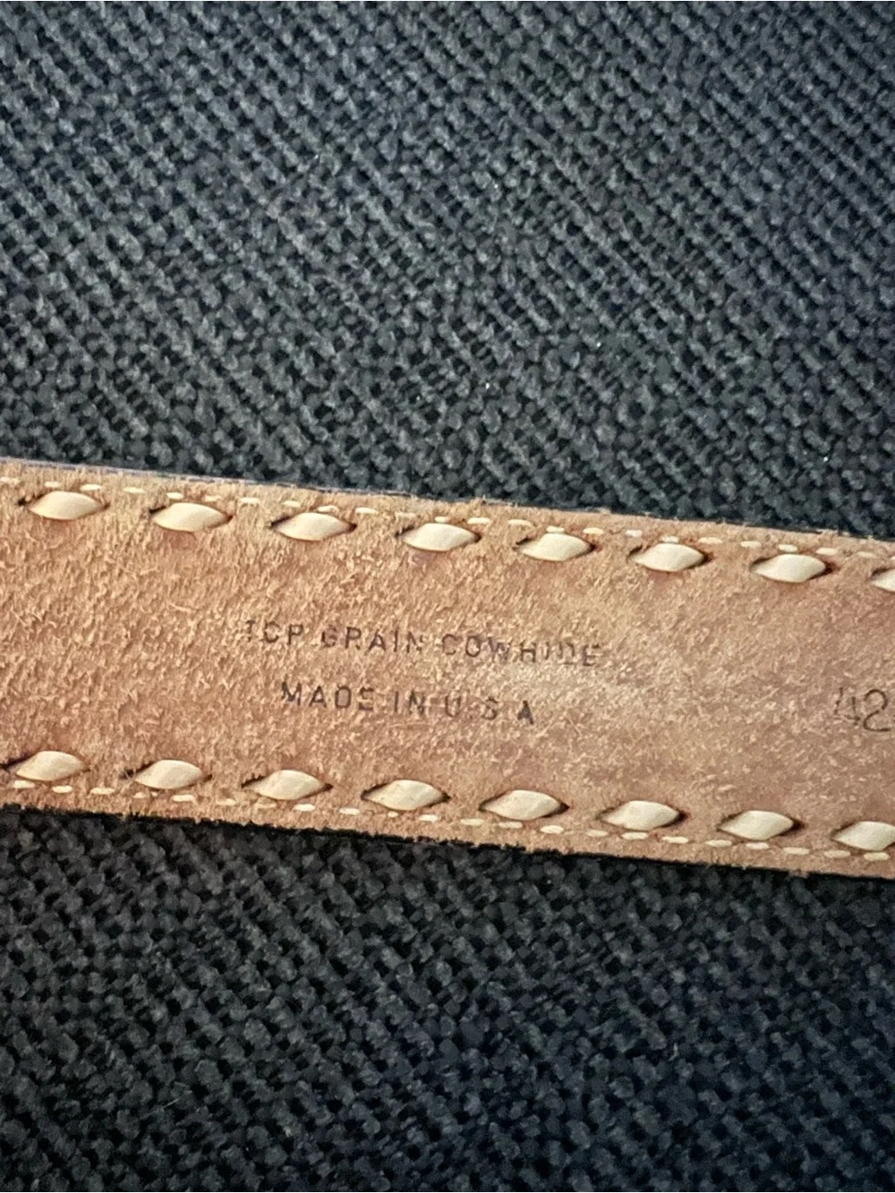 Brown Tooled Leather Men’s Belt with Commemorative Brass Buckle
